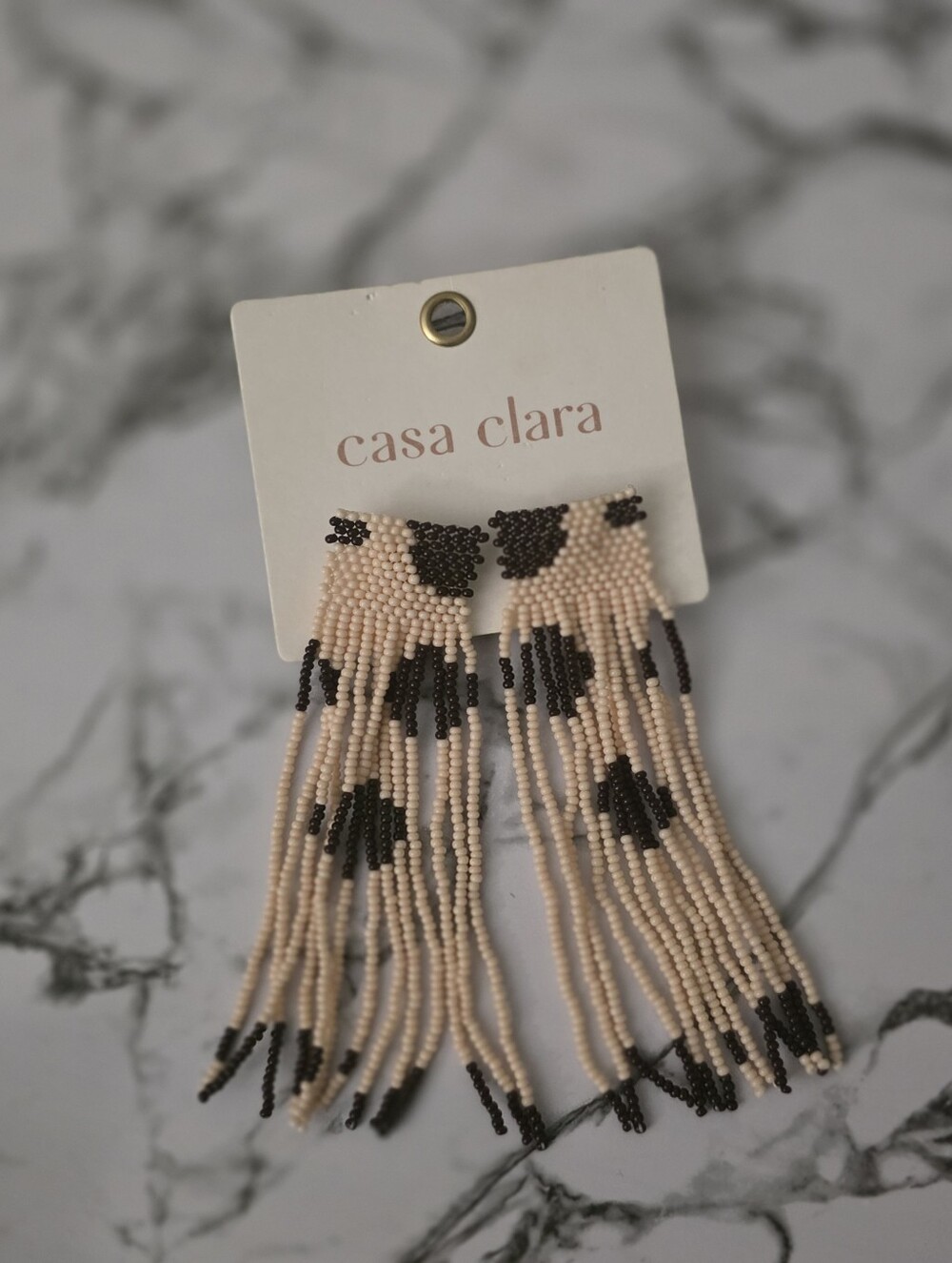 Casa Clara Beige and Black Beaded Fringe Hair Accessory